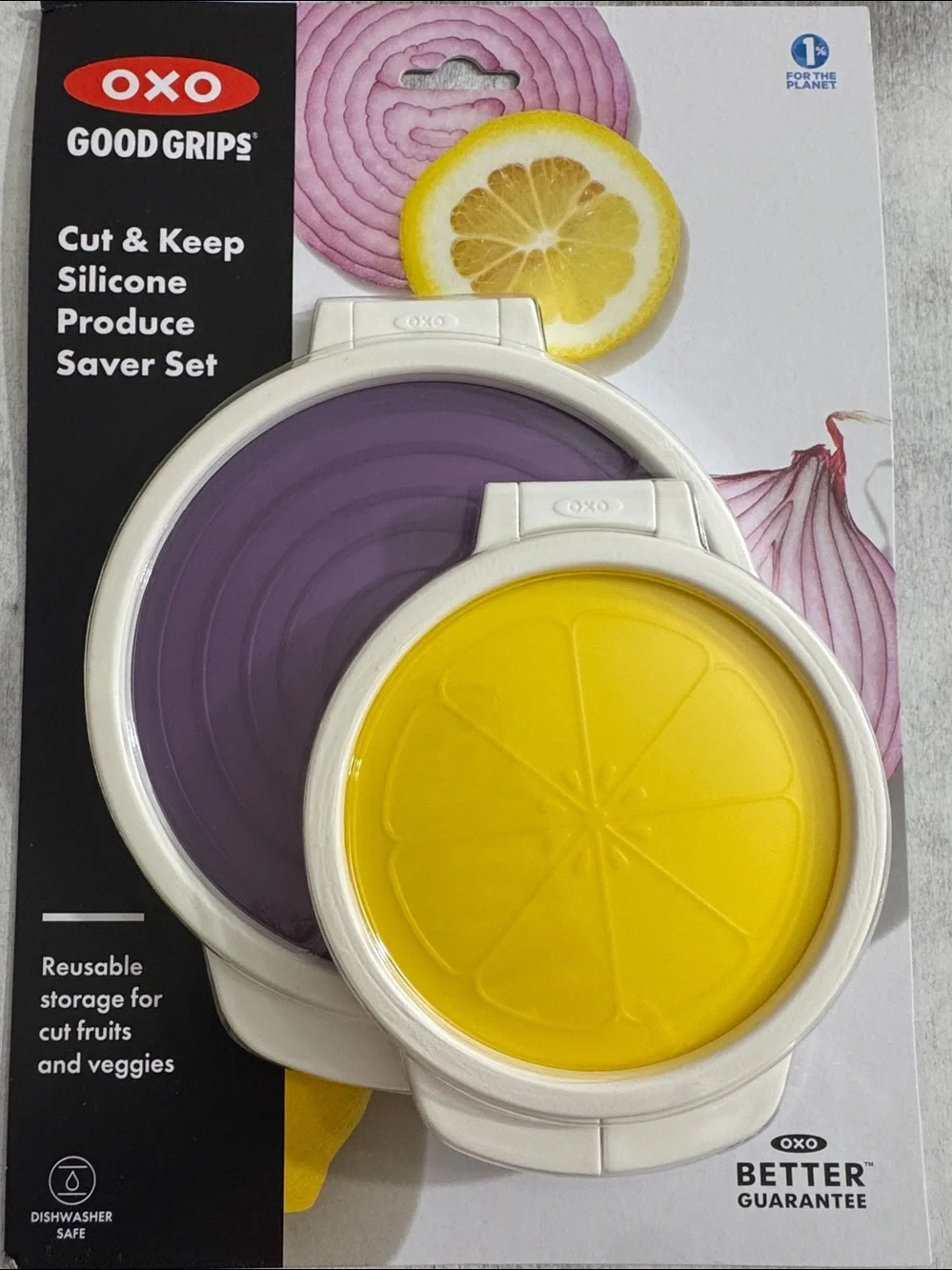OXO Set of 2 Silicone Lemon and Onion Saver Set for Cut Fruits & Vegetables